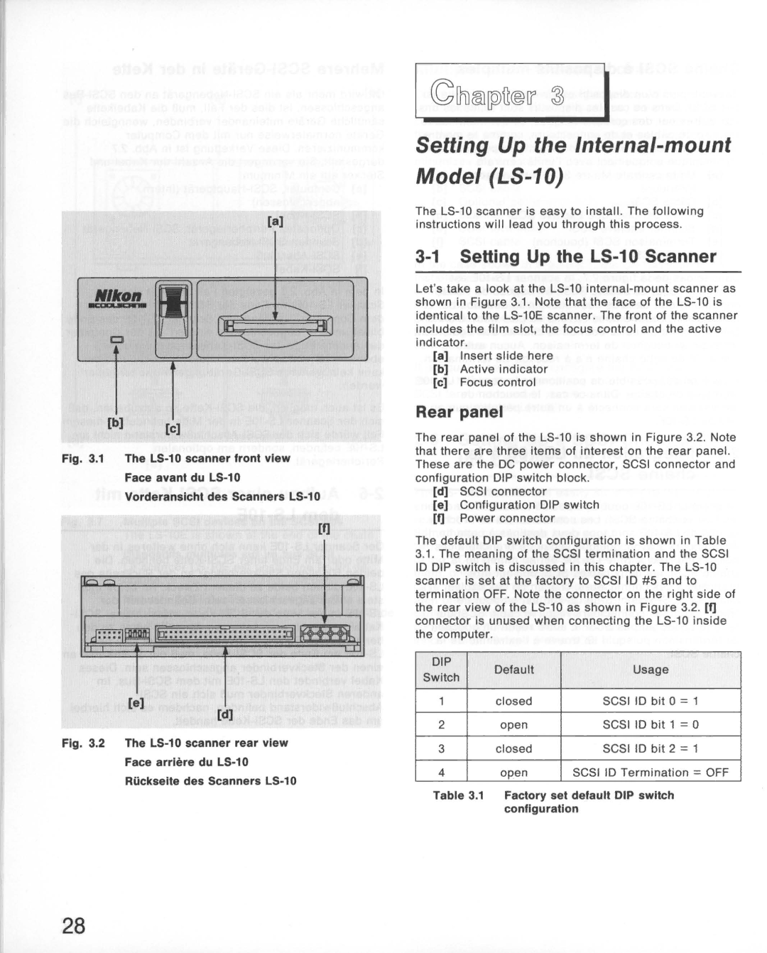 Nikon LS-10E instruction manual SeHing Up the LS-10 Scanner, Rear panel 