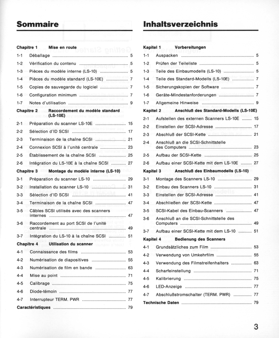 Nikon LS-10E instruction manual SommaireInhaltsverzeichnis 