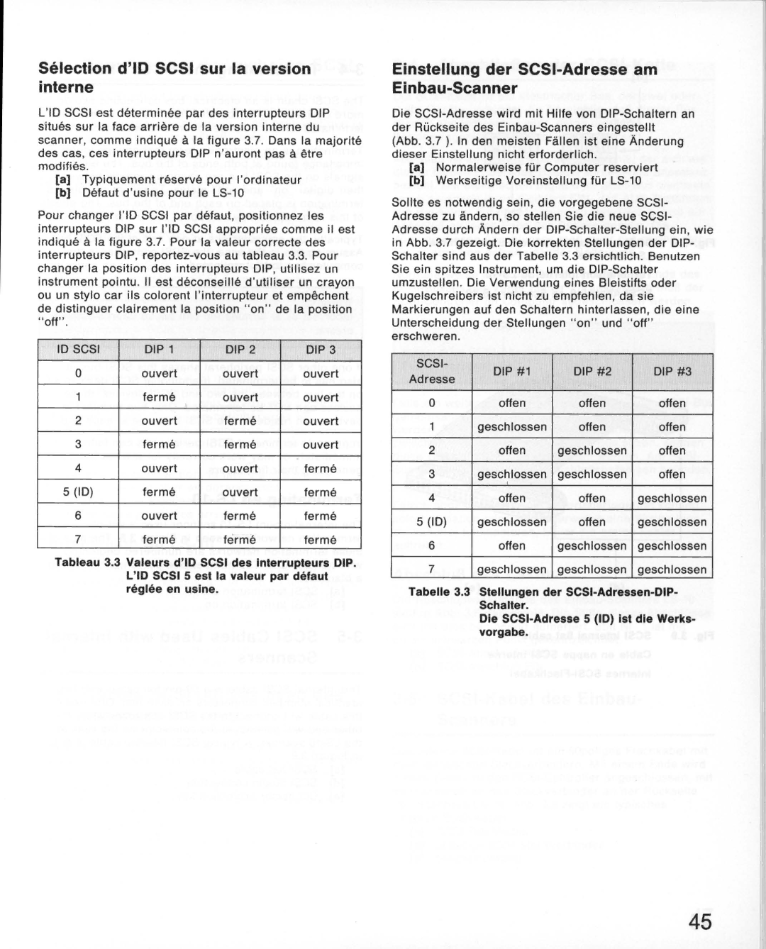 Nikon LS-10E instruction manual Selection dIDSCSI sur la version interne, Einstellung der SCSI-Adresse am Einbau-Scanner 