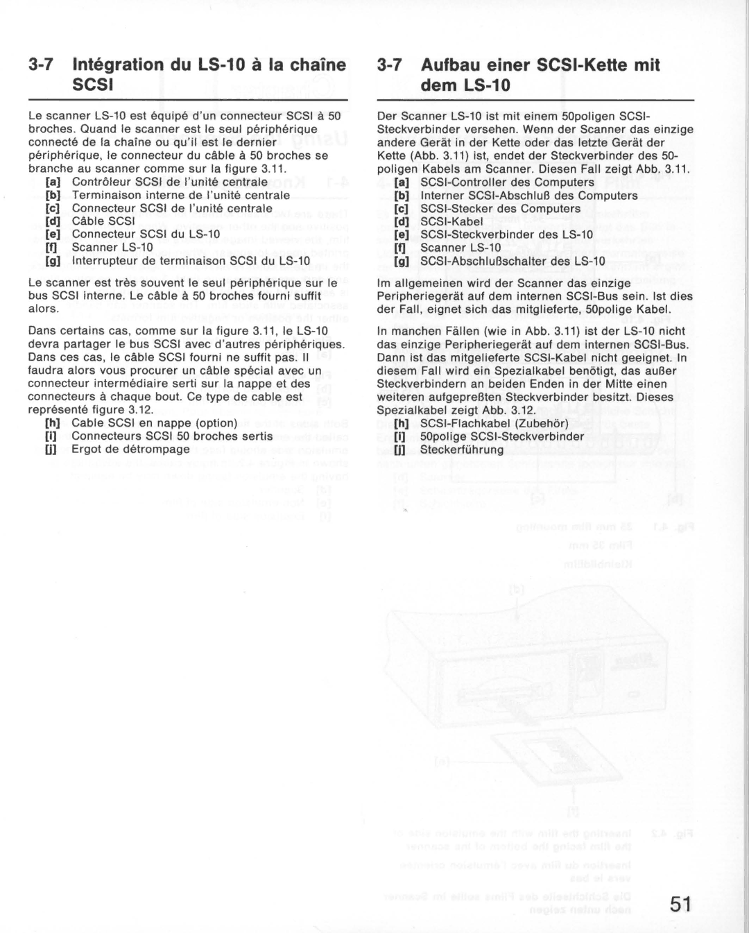 Nikon LS-10E instruction manual Integration du LS-10 a la chaine, Aufbau einer SCSI-KeHe mit dem LS-10 