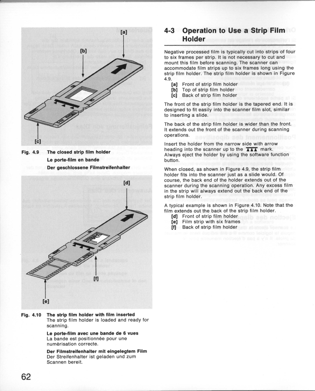 Nikon LS-10E instruction manual Operation to Use a Strip Film Holder, The strip film holder with film inserted 