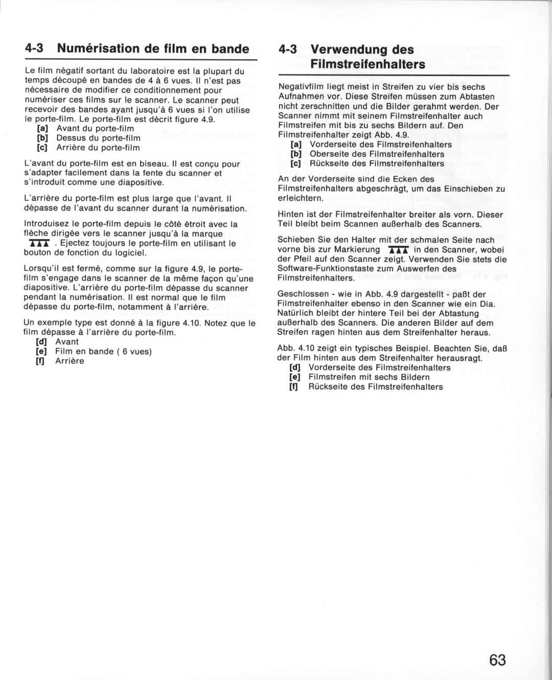 Nikon LS-10E instruction manual Numerisation de film en bande, Verwendung des Filmstreifenhalters 