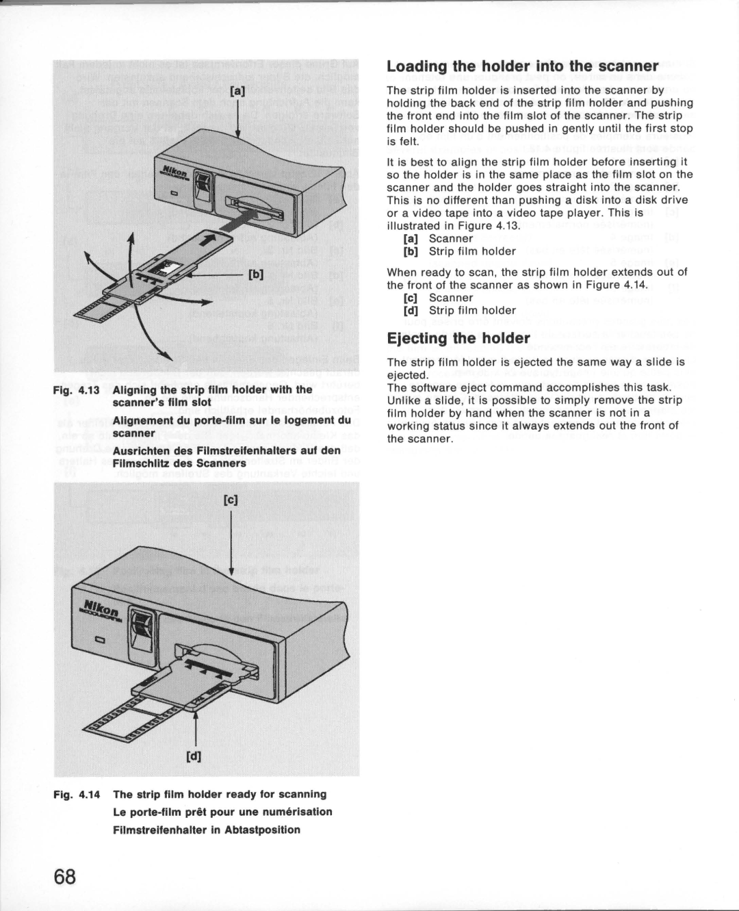 Nikon LS-10E instruction manual Loading the holder into the scanner, Ejecting the holder 