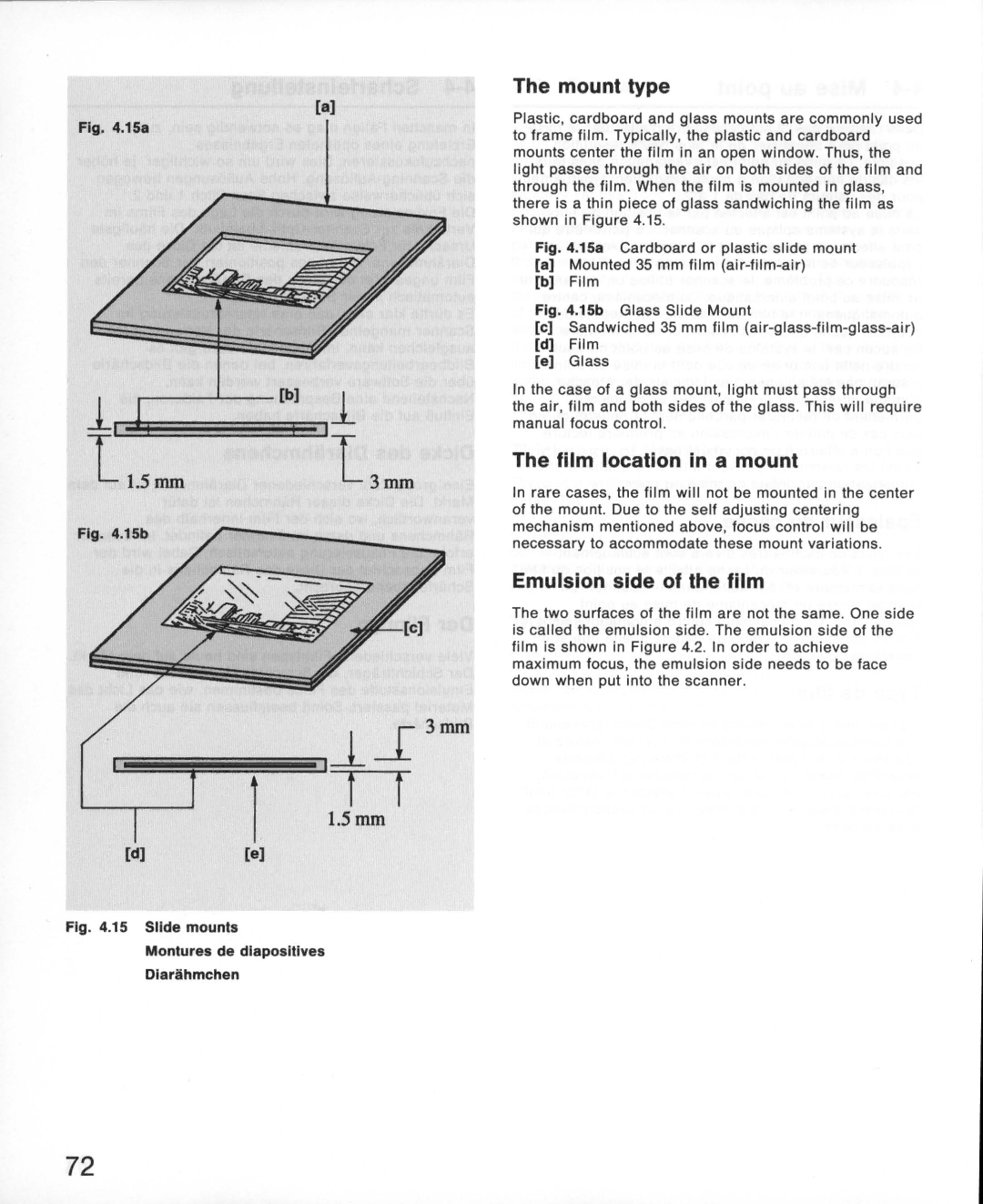 Nikon LS-10E instruction manual Mount type, Film location in a mount, Emulsion side of the film 