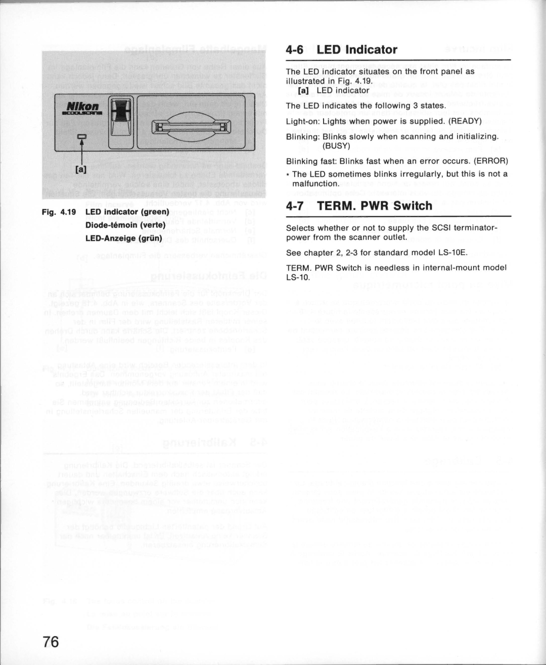 Nikon LS-10E instruction manual LED Indicator, TERM. PWR Switch 