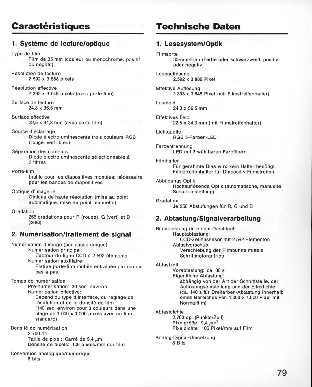 Nikon LS-10E Systeme de lecture/optique, Numerisation/traitement de signal, Lesesystem/Optik, Abtastung/Signalverarbeitung 