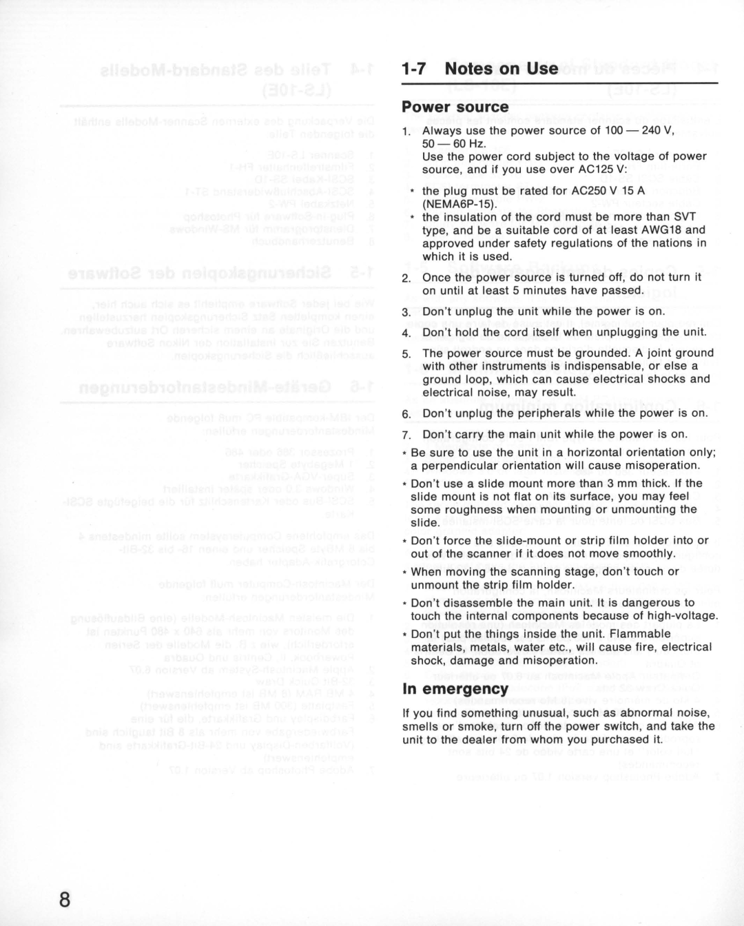 Nikon LS-10E instruction manual Power source, Emergency 