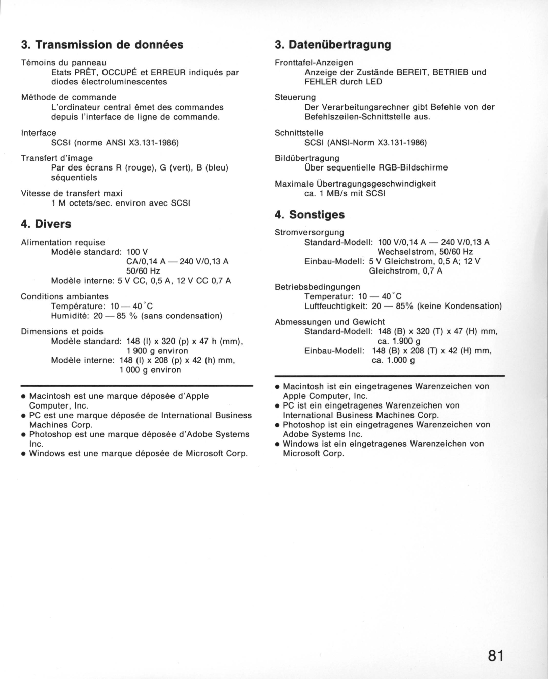 Nikon LS-10E instruction manual Transmission de donnees, Divers, Dateniibertragung, Sonstiges 