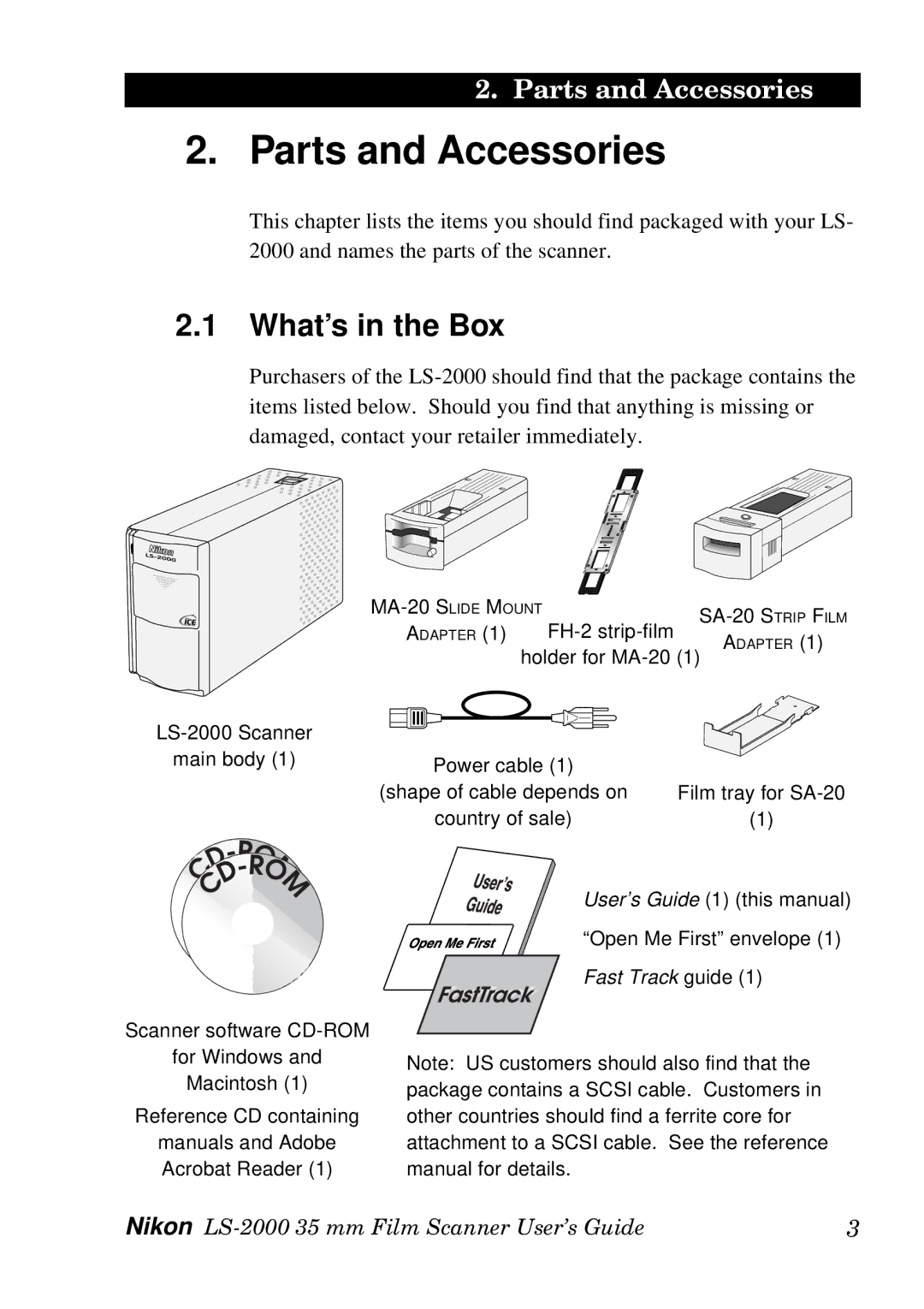 Nikon LS-2000 manual Parts and Accessories, What’s in the Box 