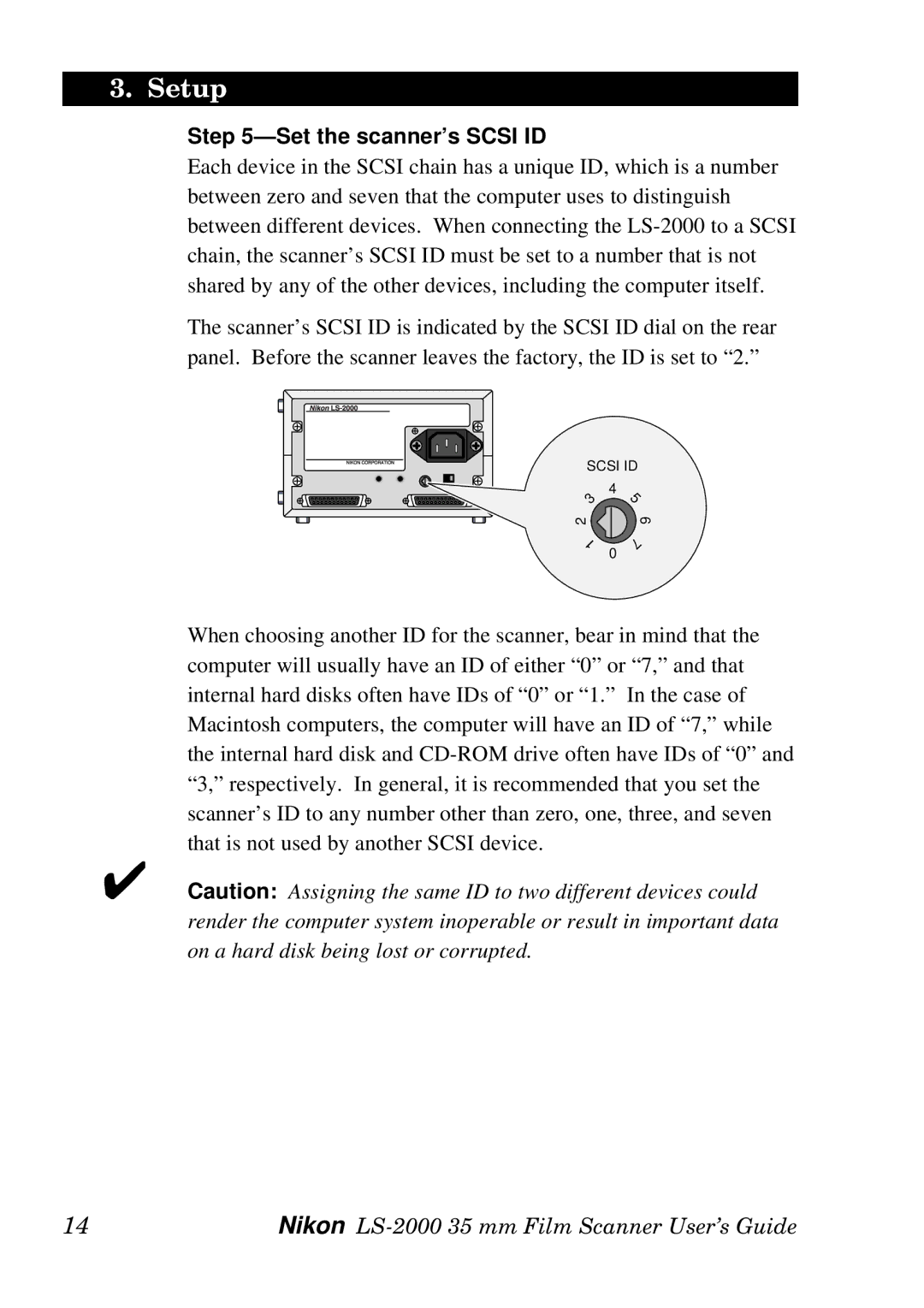 Nikon LS-2000 manual Set the scanner’s Scsi ID 