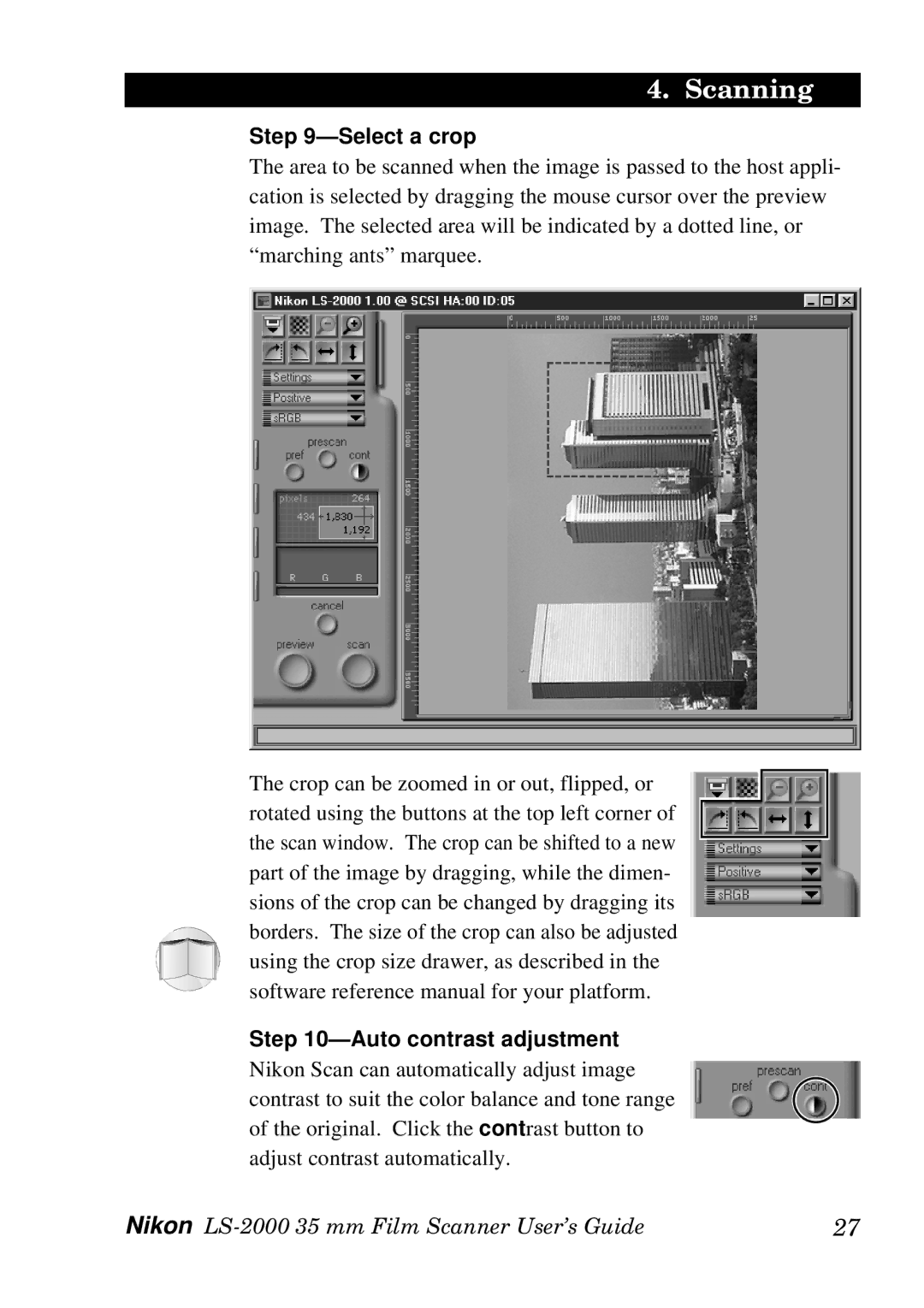 Nikon LS-2000 manual Select a crop, Auto contrast adjustment 