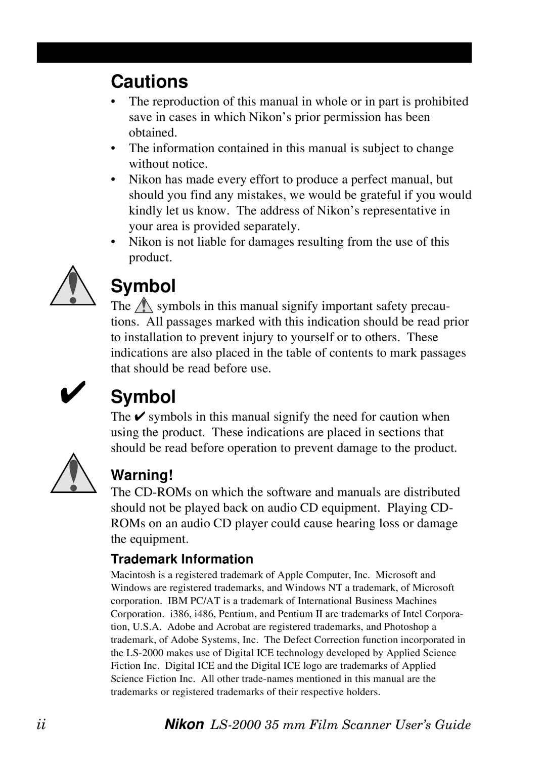 Nikon LS-2000 manual Symbol, Trademark Information 