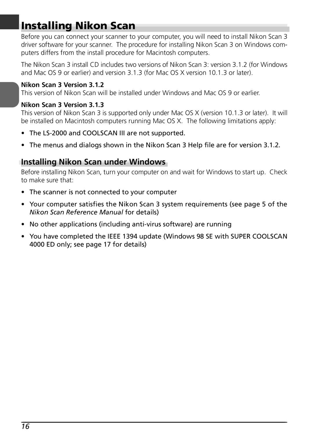 Nikon LS4000 user manual En Installing Nikon Scan, Installing Nikon Scan under Windows, Nikon Scan 3 Version 