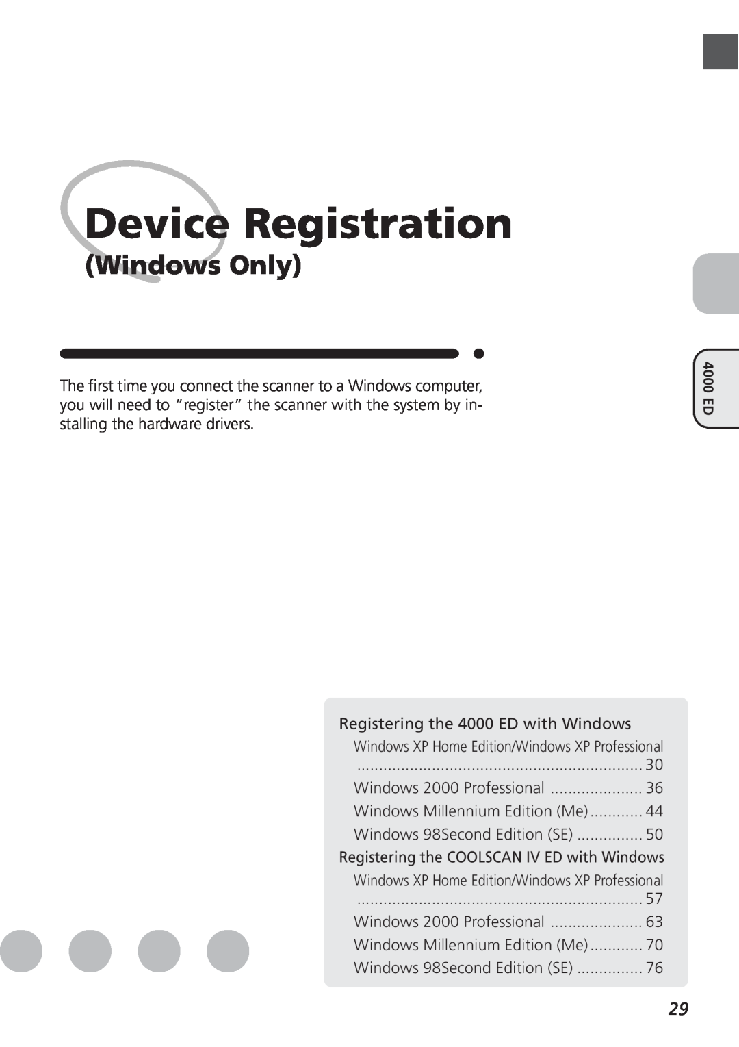 Nikon LS4000 user manual Device Registration, Registering the 4000 ED with Windows, Windows Only 