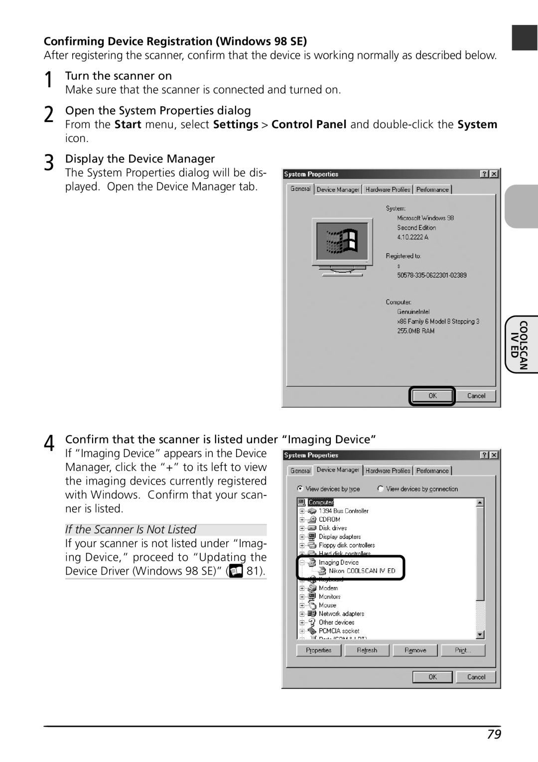Nikon LS4000 user manual Confirming Device Registration Windows 98 SE 