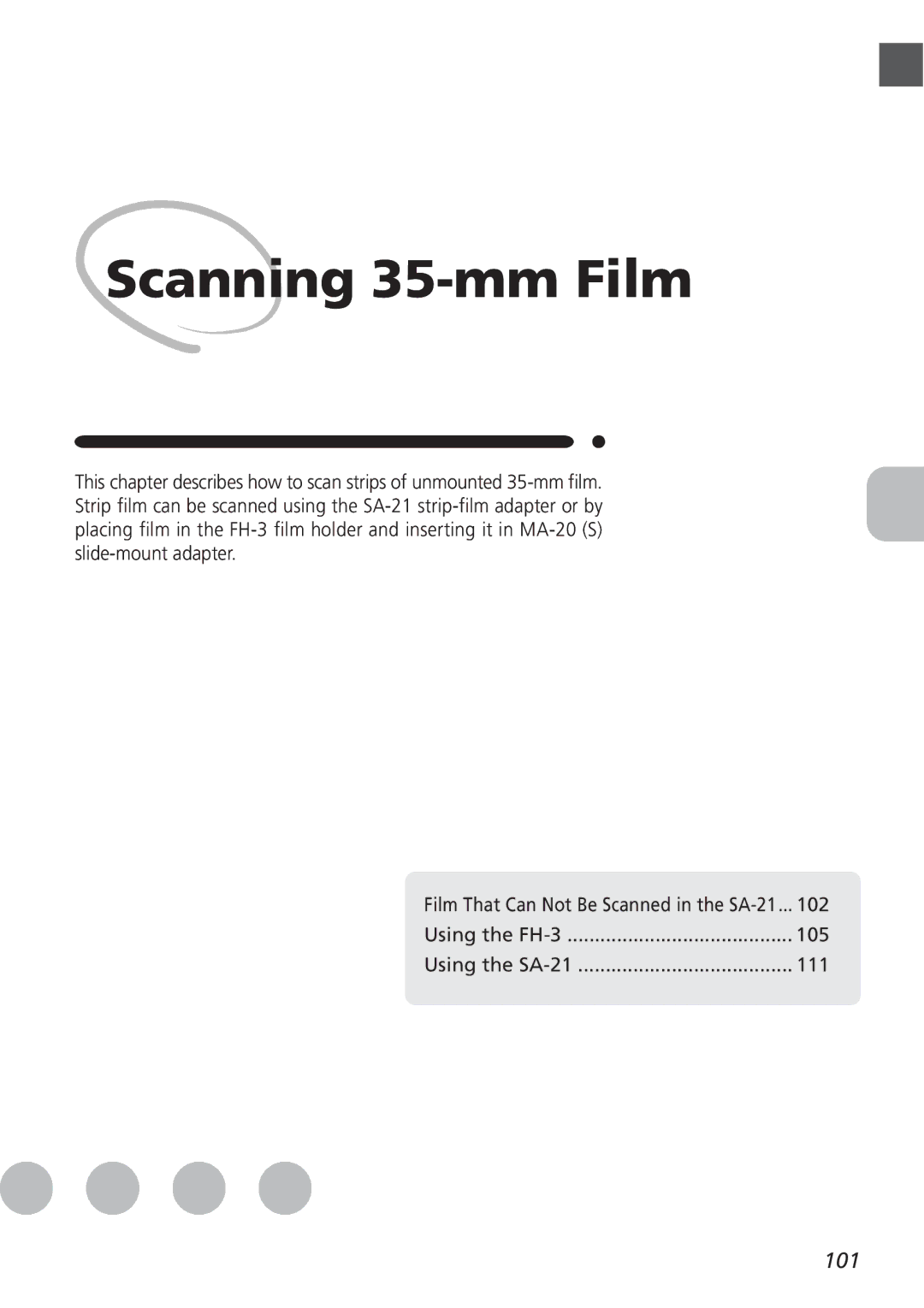 Nikon LS4000 user manual Scanning 35-mm Film, 101 