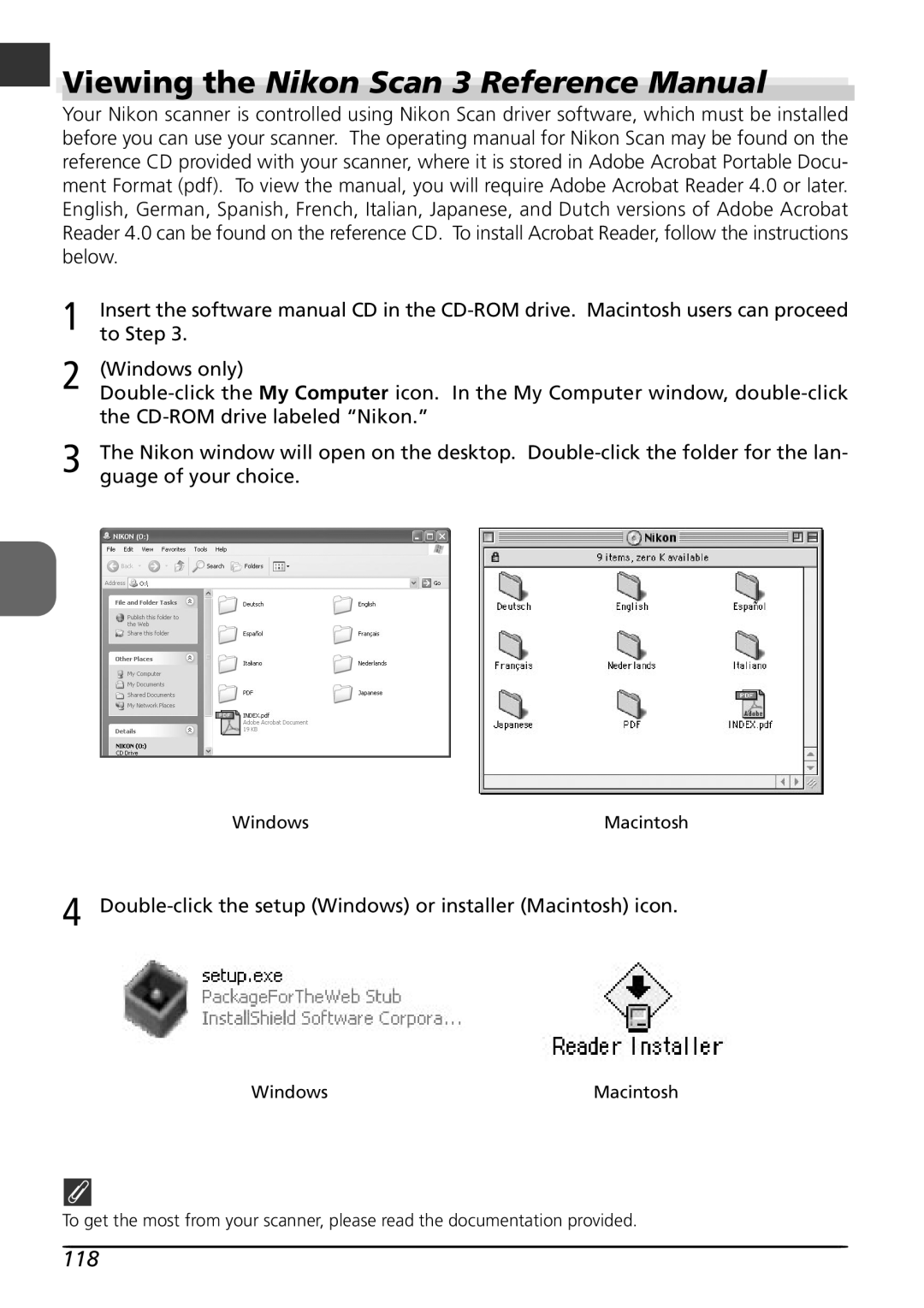 Nikon LS4000 user manual 118, To Step, CD-ROM drive labeled Nikon, Guage of your choice 