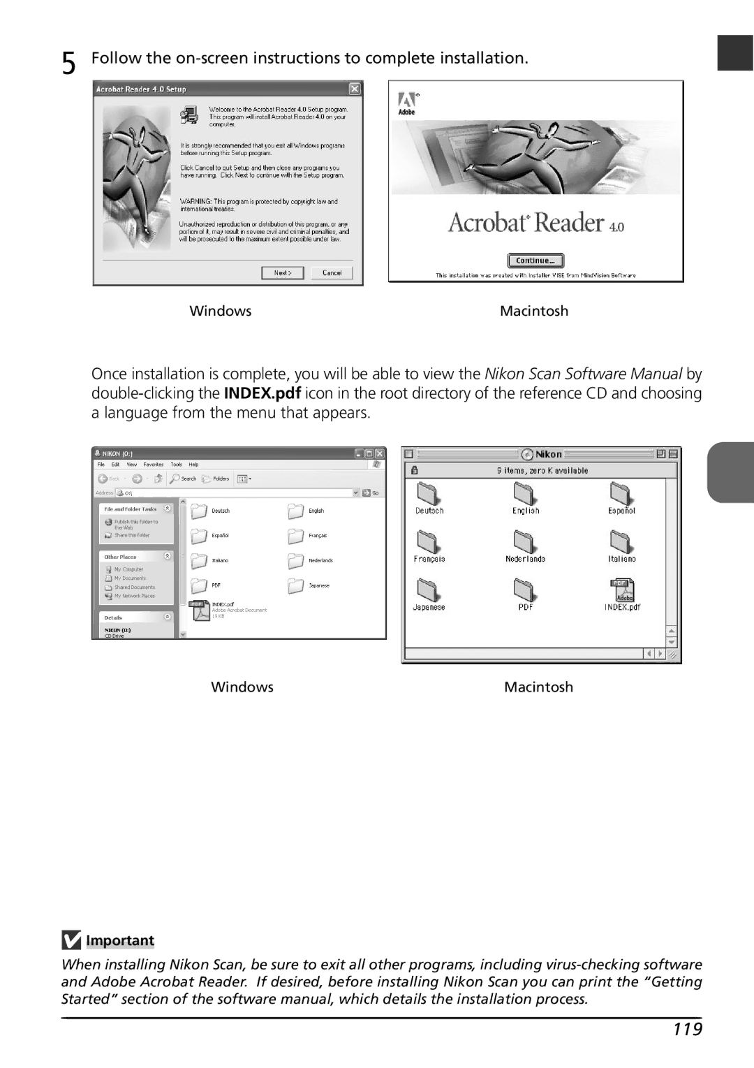 Nikon LS4000 user manual 119, Follow the on-screen instructions to complete installation 