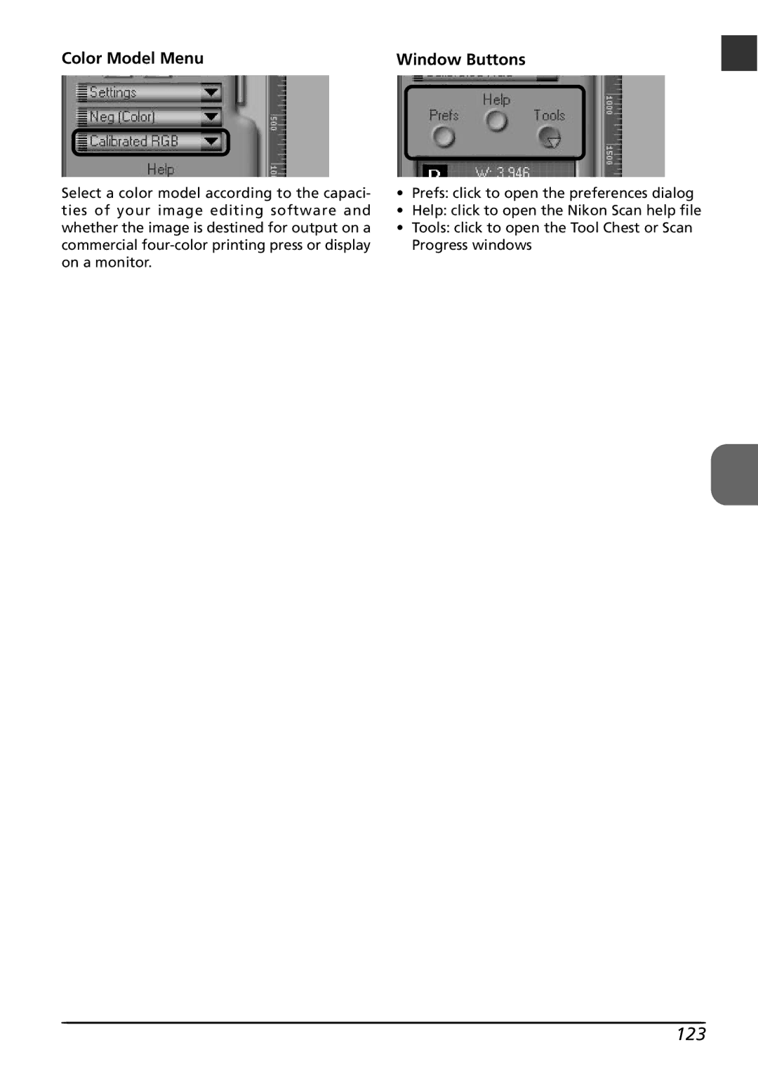 Nikon LS4000 user manual 123, Color Model Menu Window Buttons 