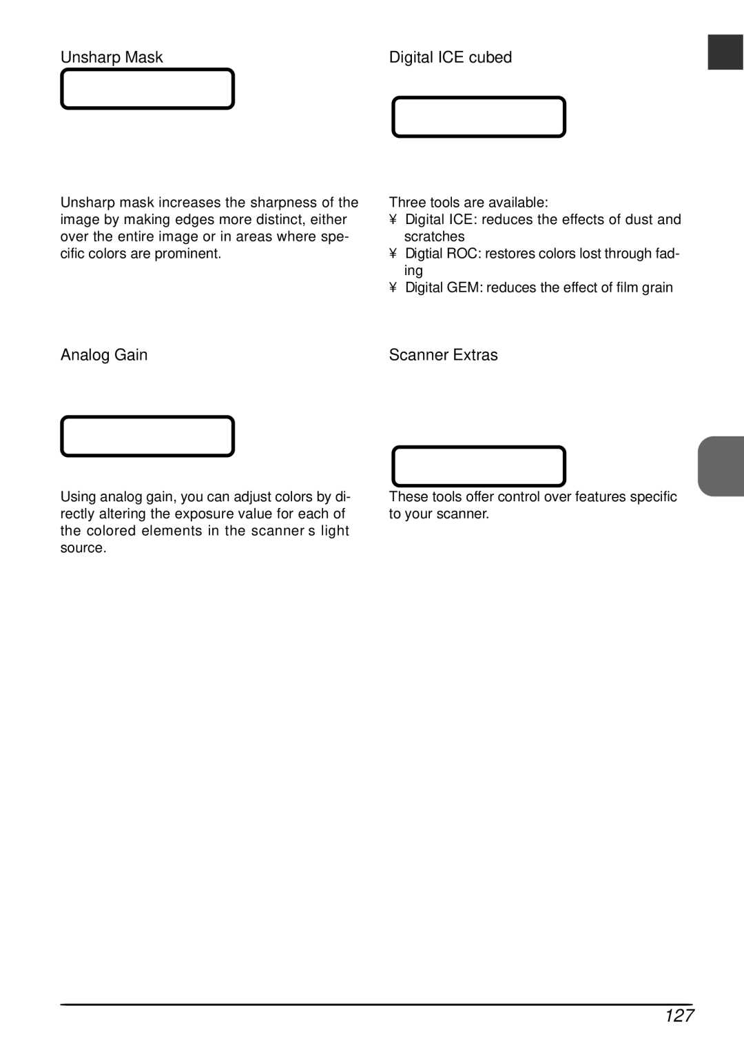 Nikon LS4000 user manual 127, Unsharp Mask Digital ICE cubed, Analog Gain 