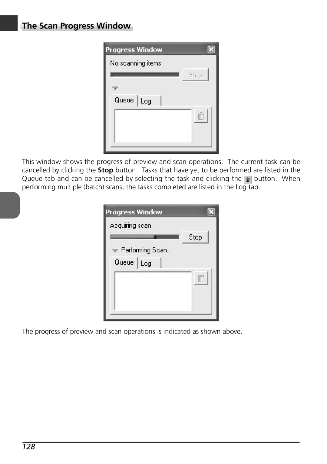 Nikon LS4000 user manual Scan Progress Window, 128 