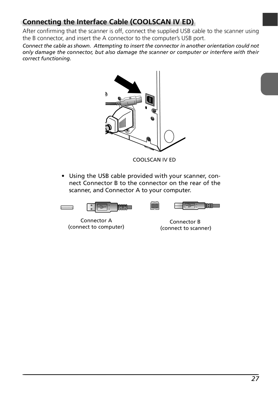 Nikon LS4000 user manual Connecting the Interface Cable Coolscan IV ED 