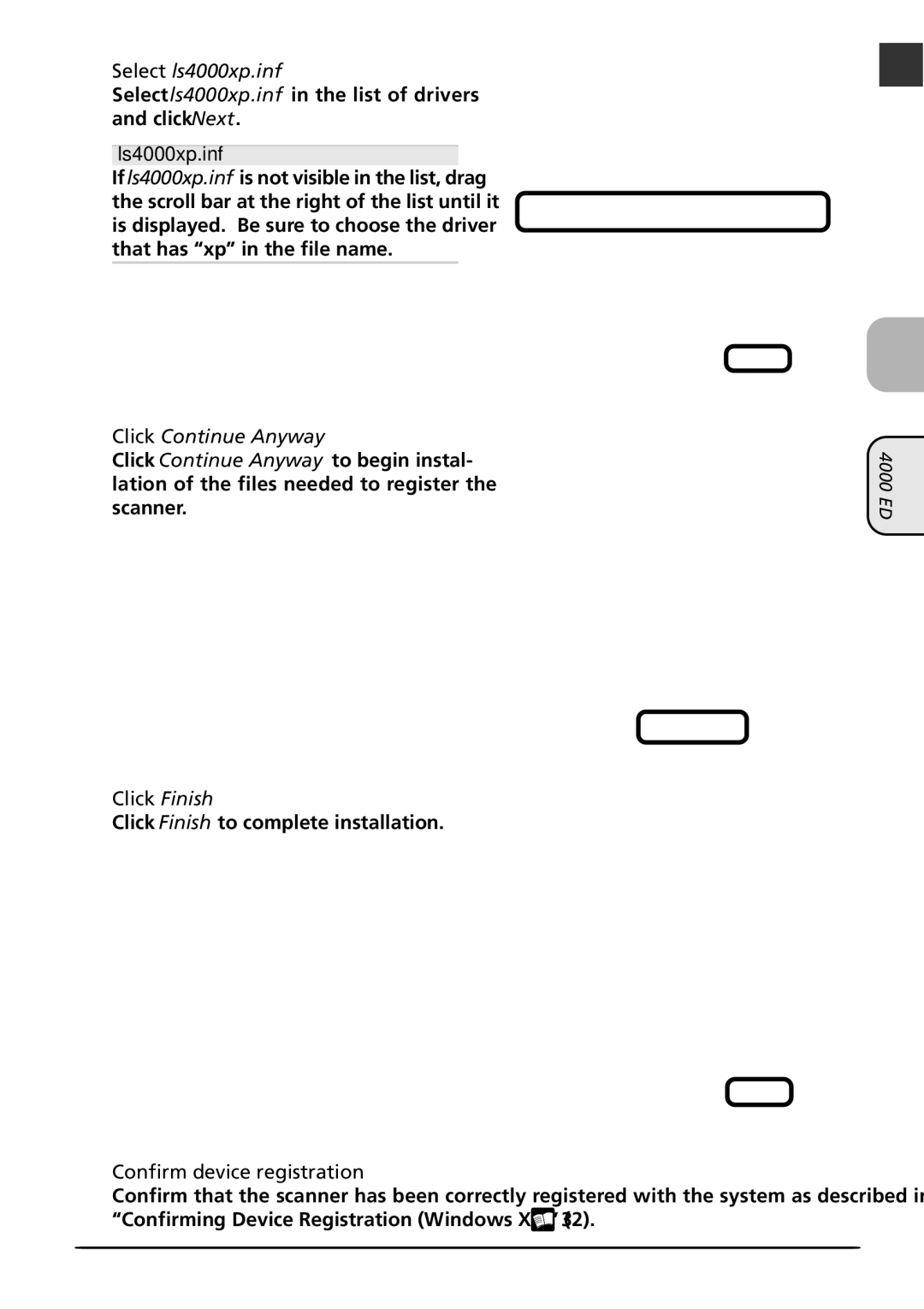 Nikon LS4000 user manual Select ls4000xp.inf in the list of drivers and click Next, Ls4000xp.inf 