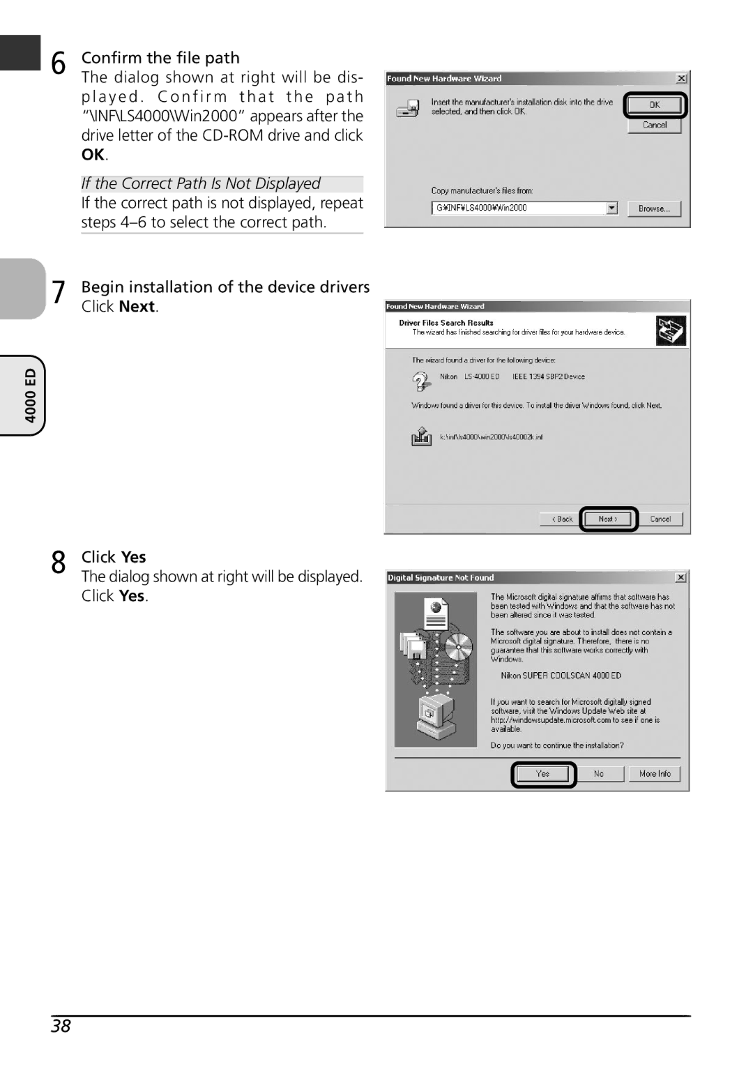 Nikon LS4000 user manual Confirm the file path, If the Correct Path Is Not Displayed 