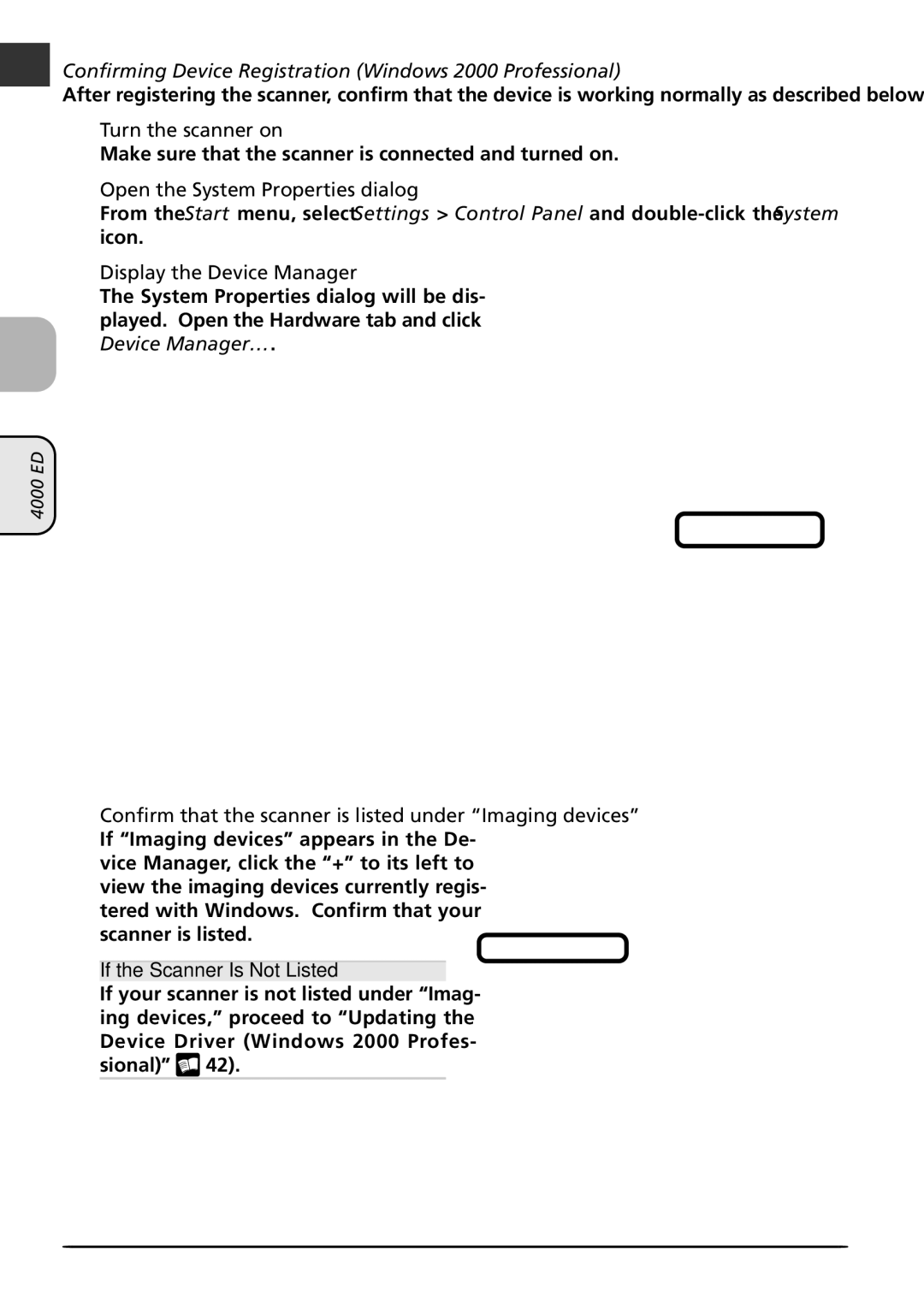 Nikon LS4000 Confirming Device Registration Windows 2000 Professional, Icon, If Imaging devices appears in the De 