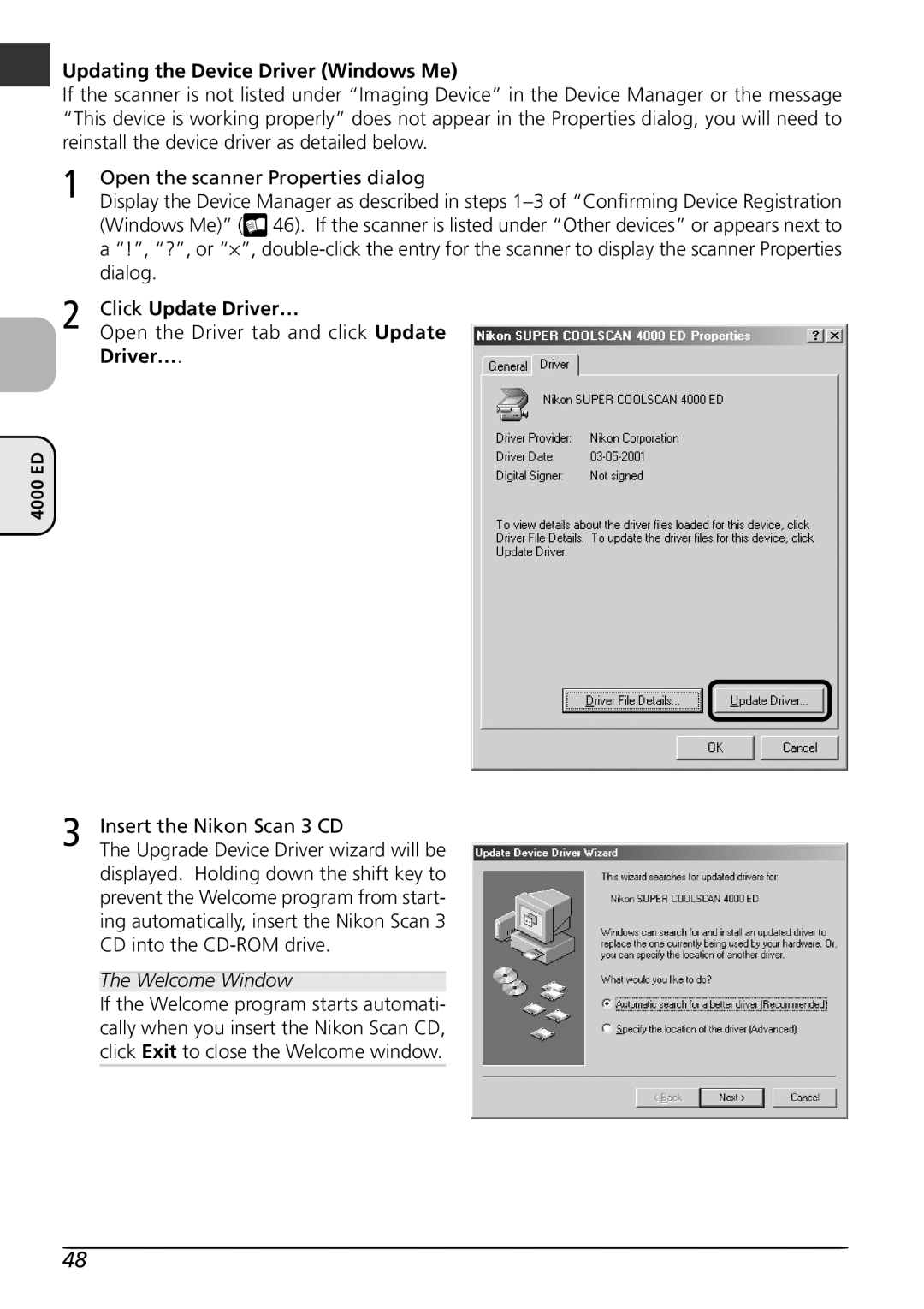 Nikon LS4000 user manual Updating the Device Driver Windows Me, Dialog 