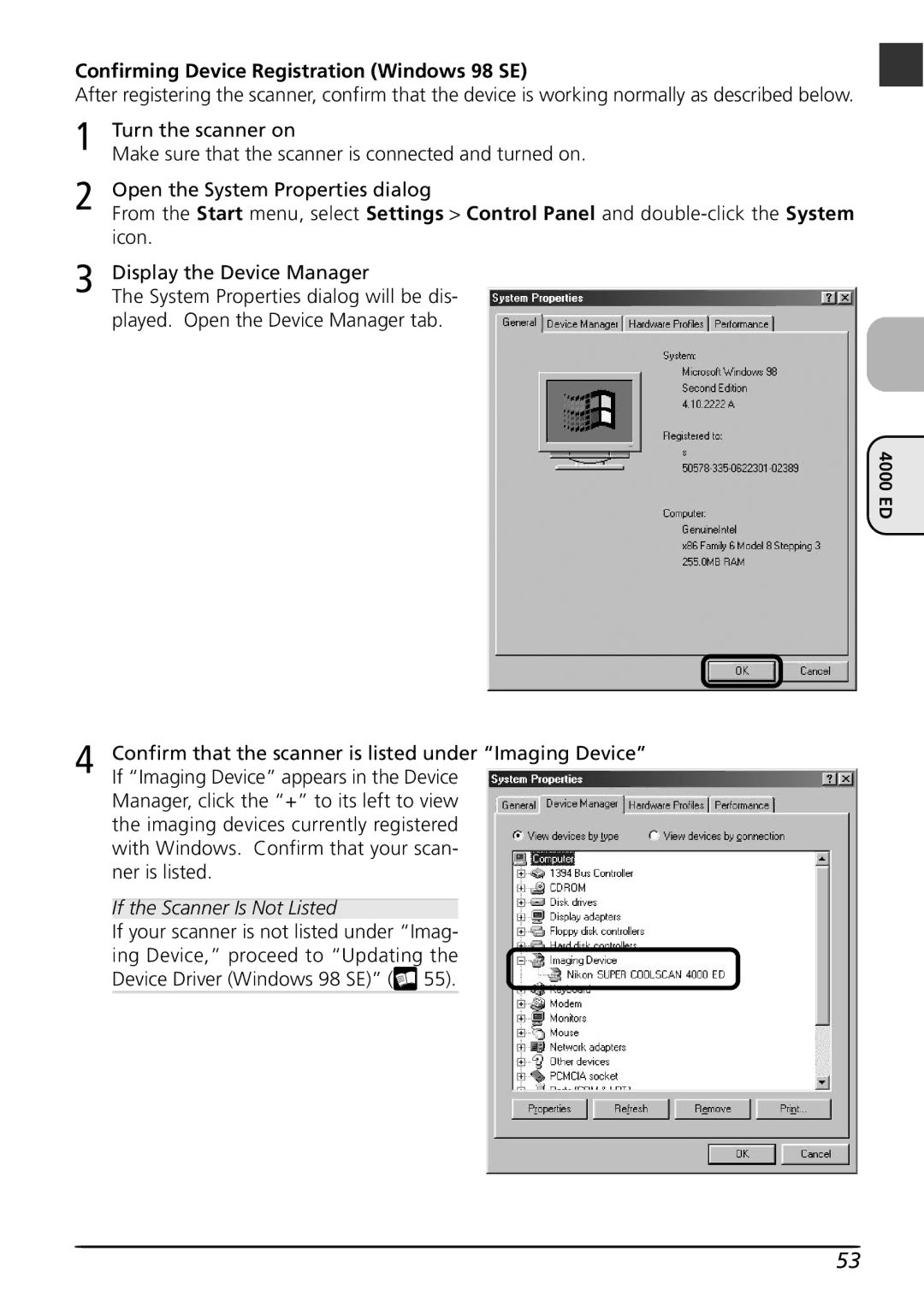 Nikon LS4000 user manual Confirming Device Registration Windows 98 SE, Icon 