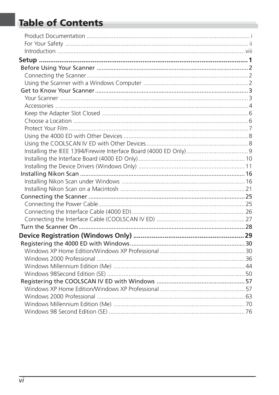 Nikon LS4000 user manual Table of Contents 