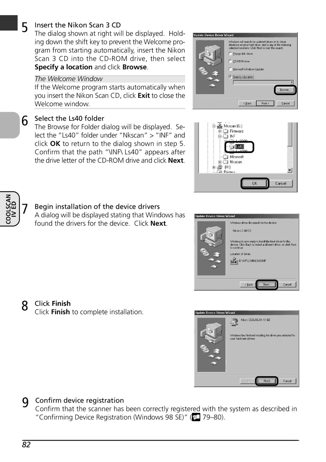 Nikon LS4000 user manual Scan 3 CD into the CD-ROM drive, then select, Specify a location and click Browse 