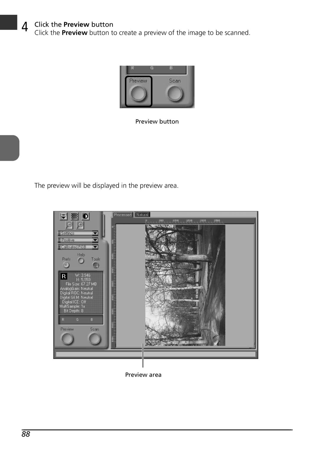 Nikon LS4000 user manual Click the Preview button, Preview will be displayed in the preview area 