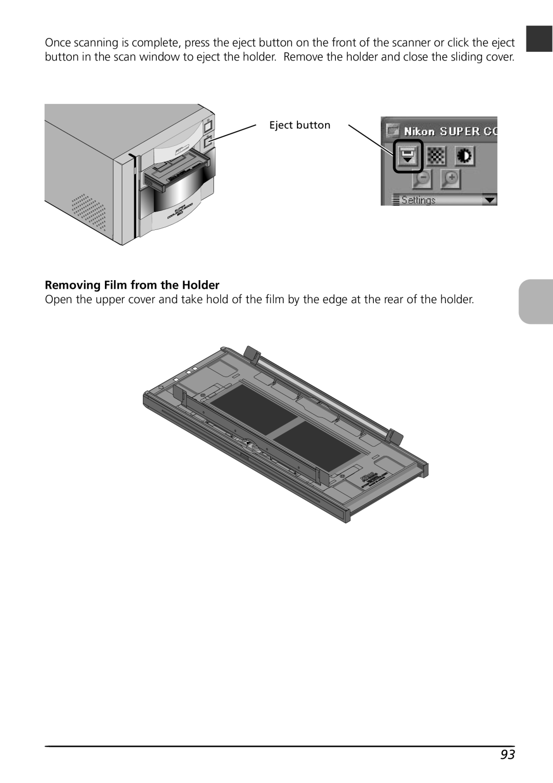 Nikon LS8000 user manual Removing Film from the Holder 