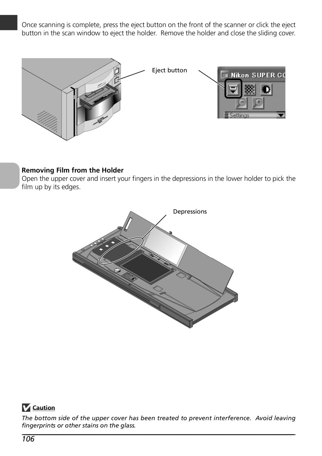Nikon LS8000 user manual Removing Film from the Holder, Eject button 