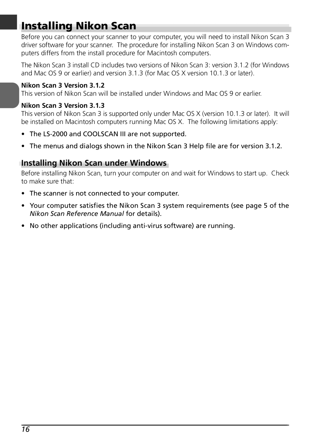 Nikon LS8000 user manual Installing Nikon Scan under Windows, Nikon Scan 3 Version 