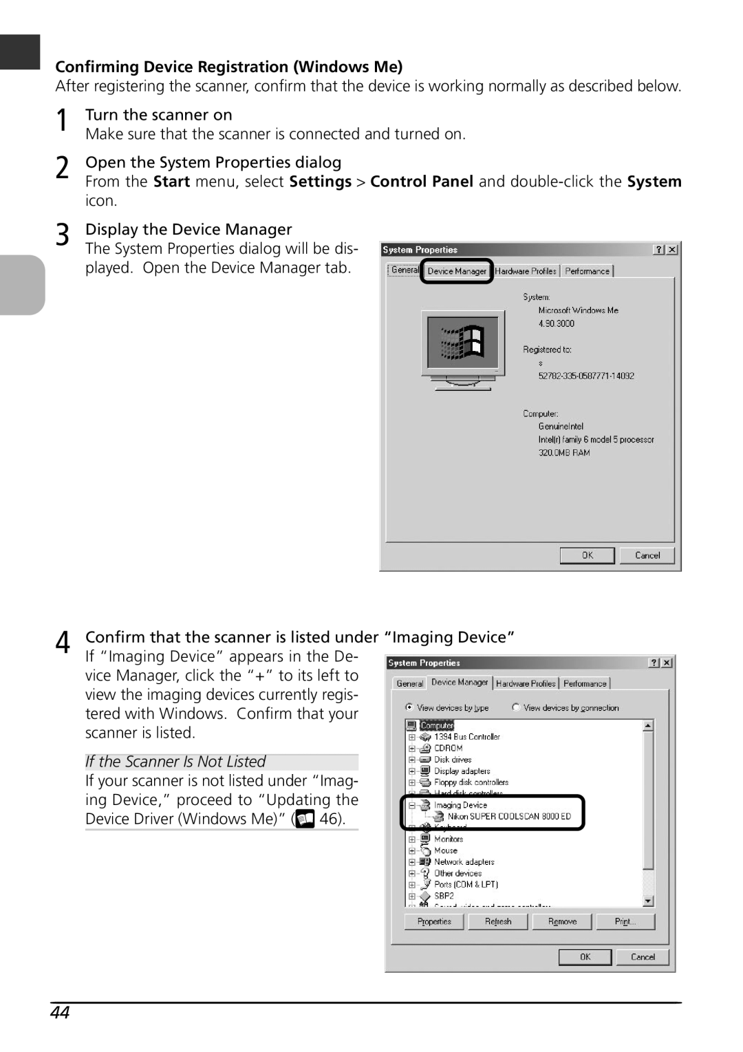 Nikon LS8000 user manual Confirming Device Registration Windows Me 