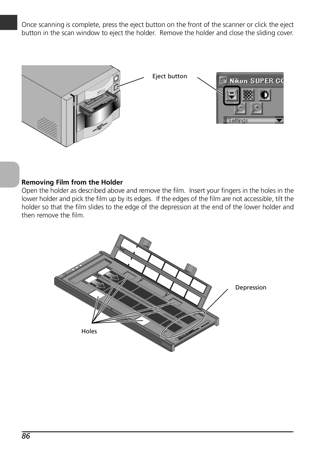 Nikon LS8000 user manual Removing Film from the Holder 