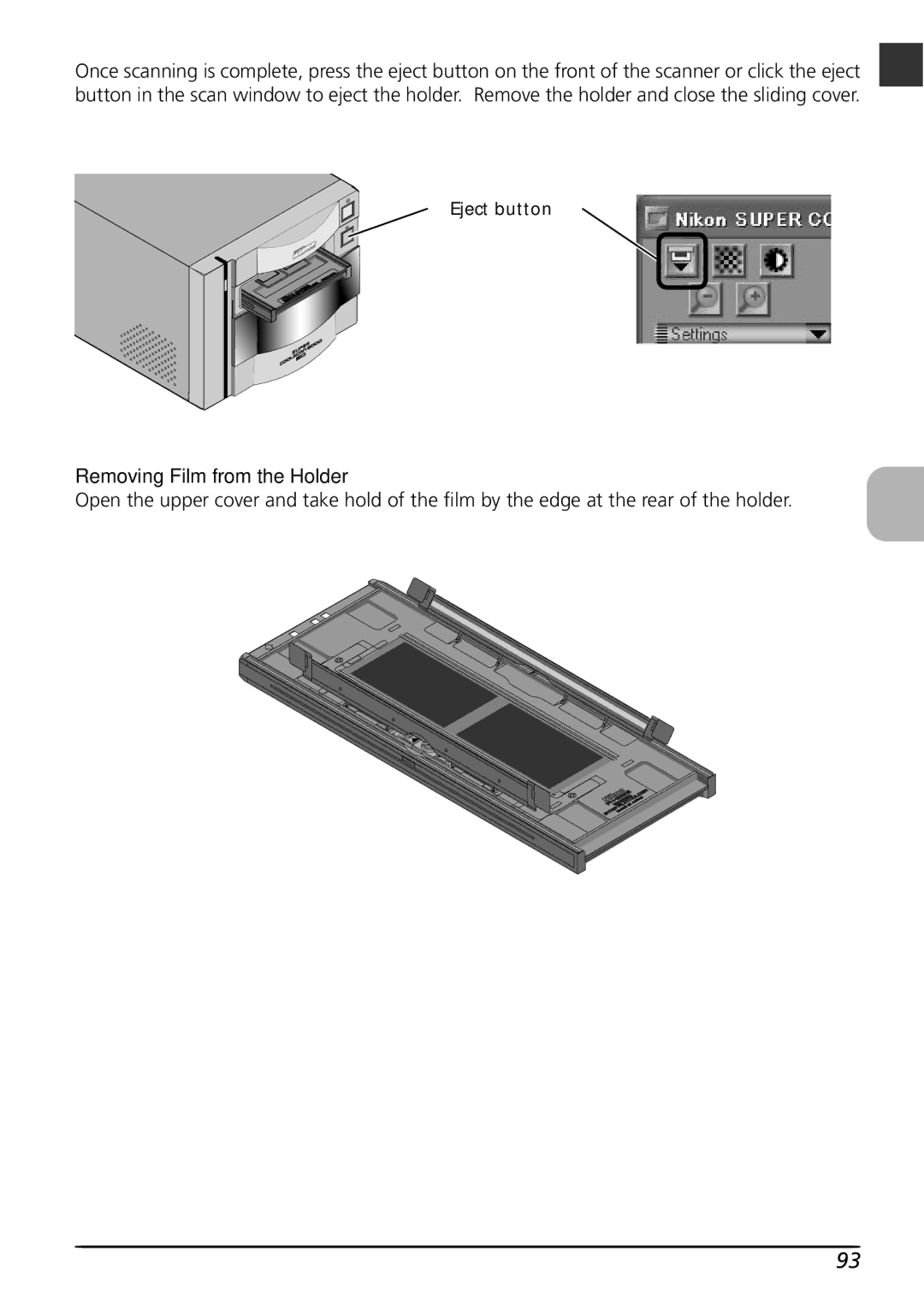 Nikon LS8000 user manual Removing Film from the Holder 