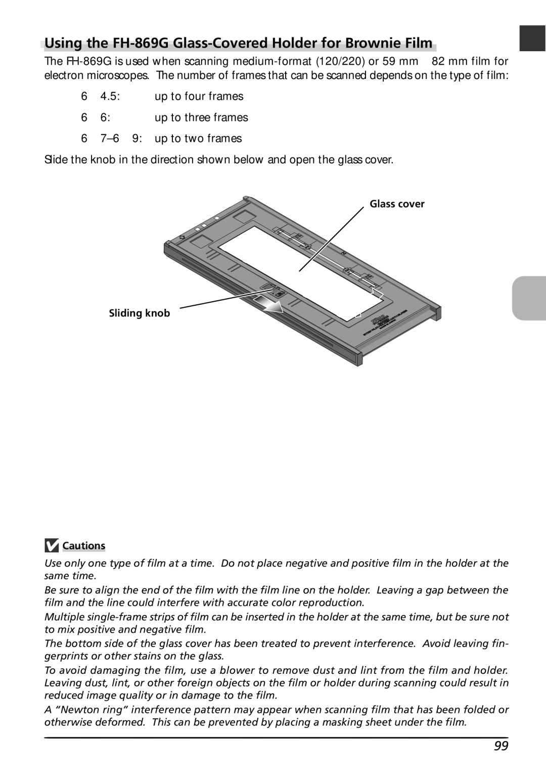 Nikon LS8000 user manual Using the FH-869G Glass-Covered Holder for Brownie Film 