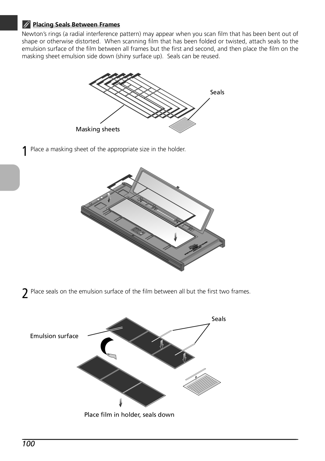 Nikon LS8000 user manual 100, Placing Seals Between Frames 