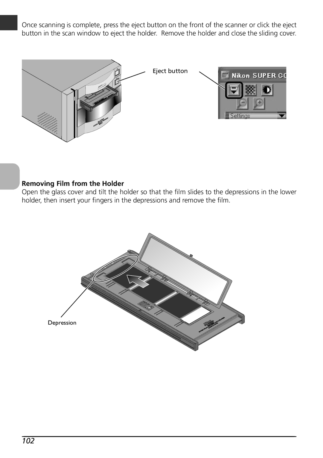 Nikon LS8000 user manual 102, Removing Film from the Holder 