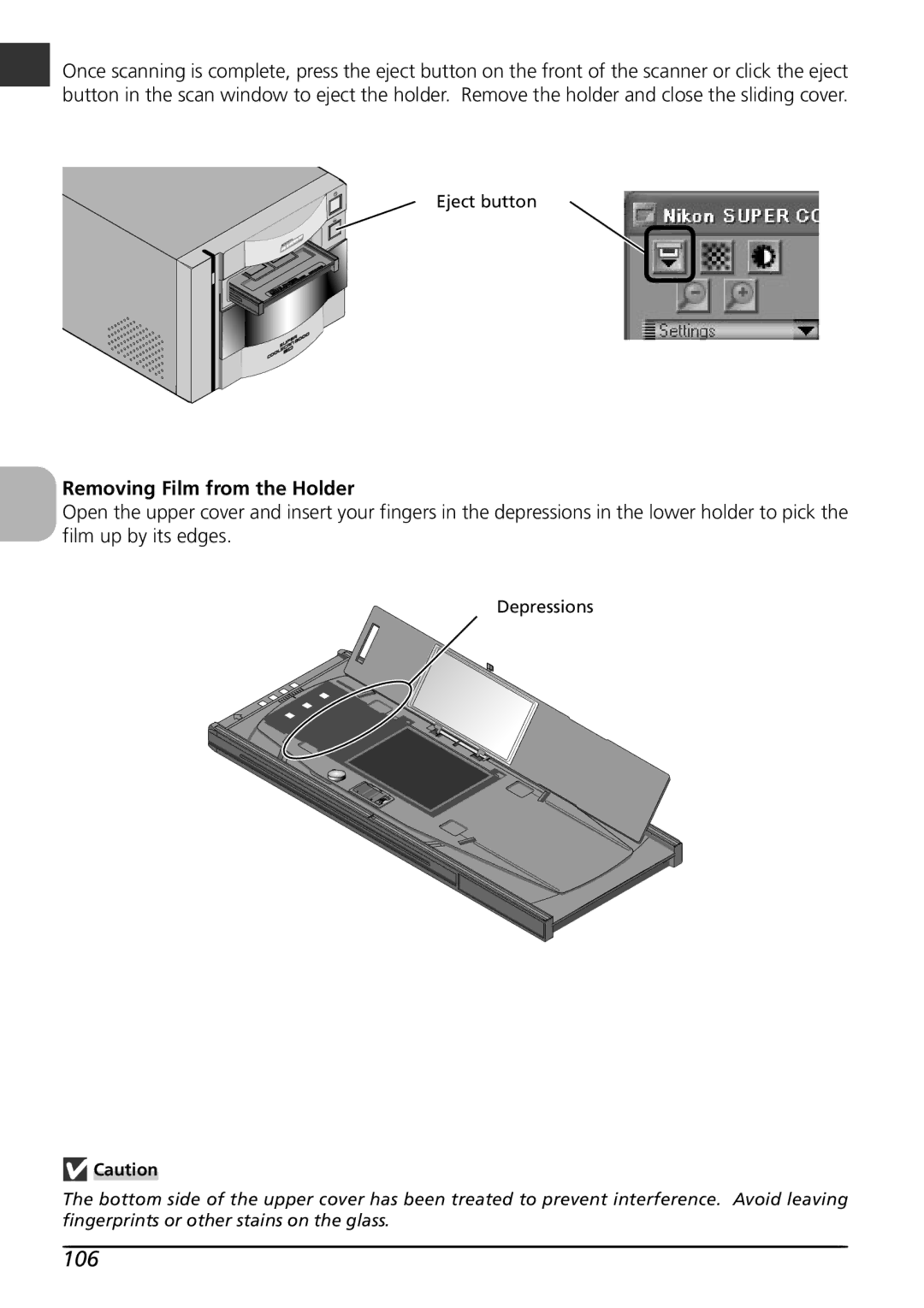 Nikon LS8000 user manual 106, Removing Film from the Holder 