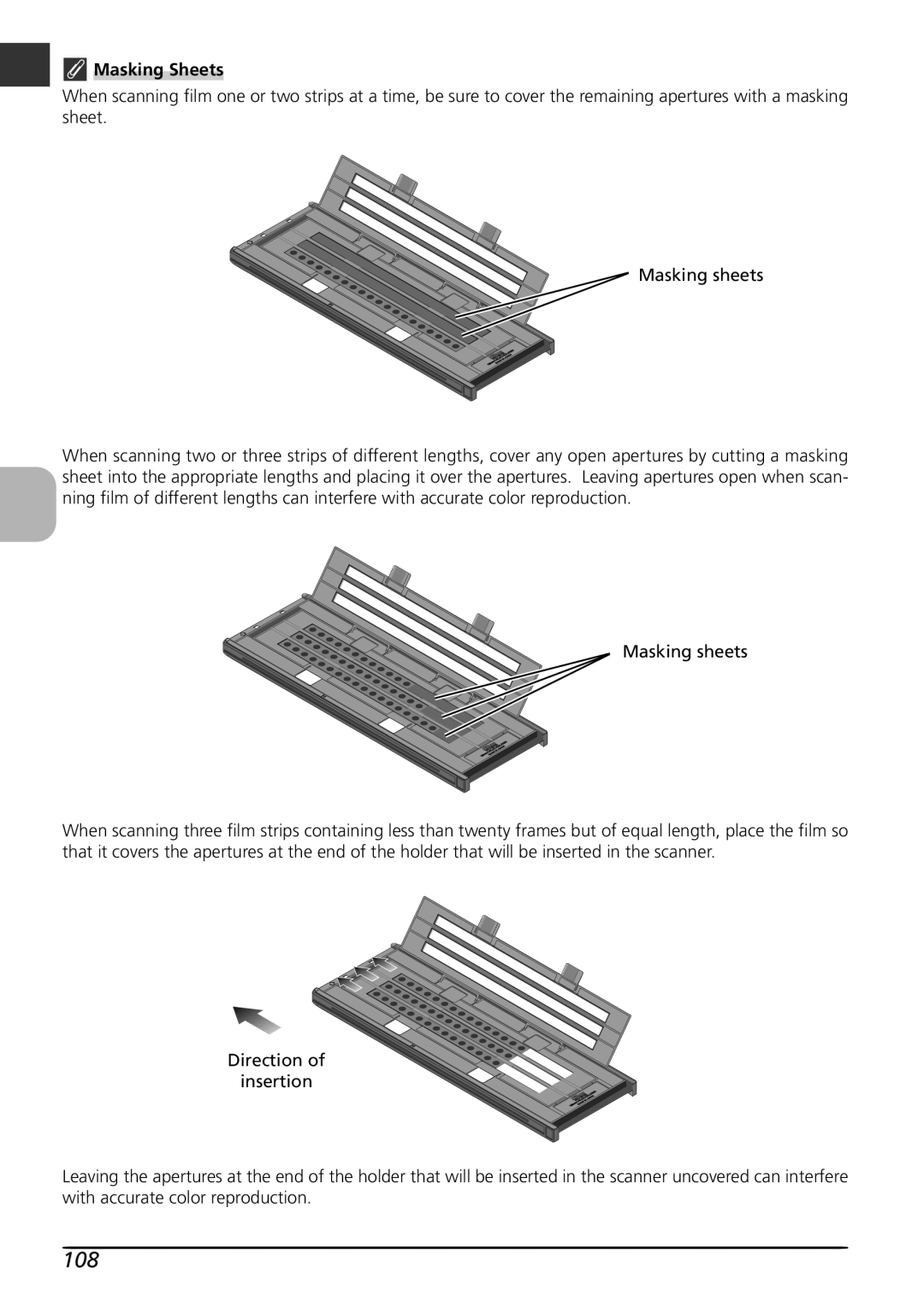 Nikon LS8000 user manual 108, Masking Sheets 