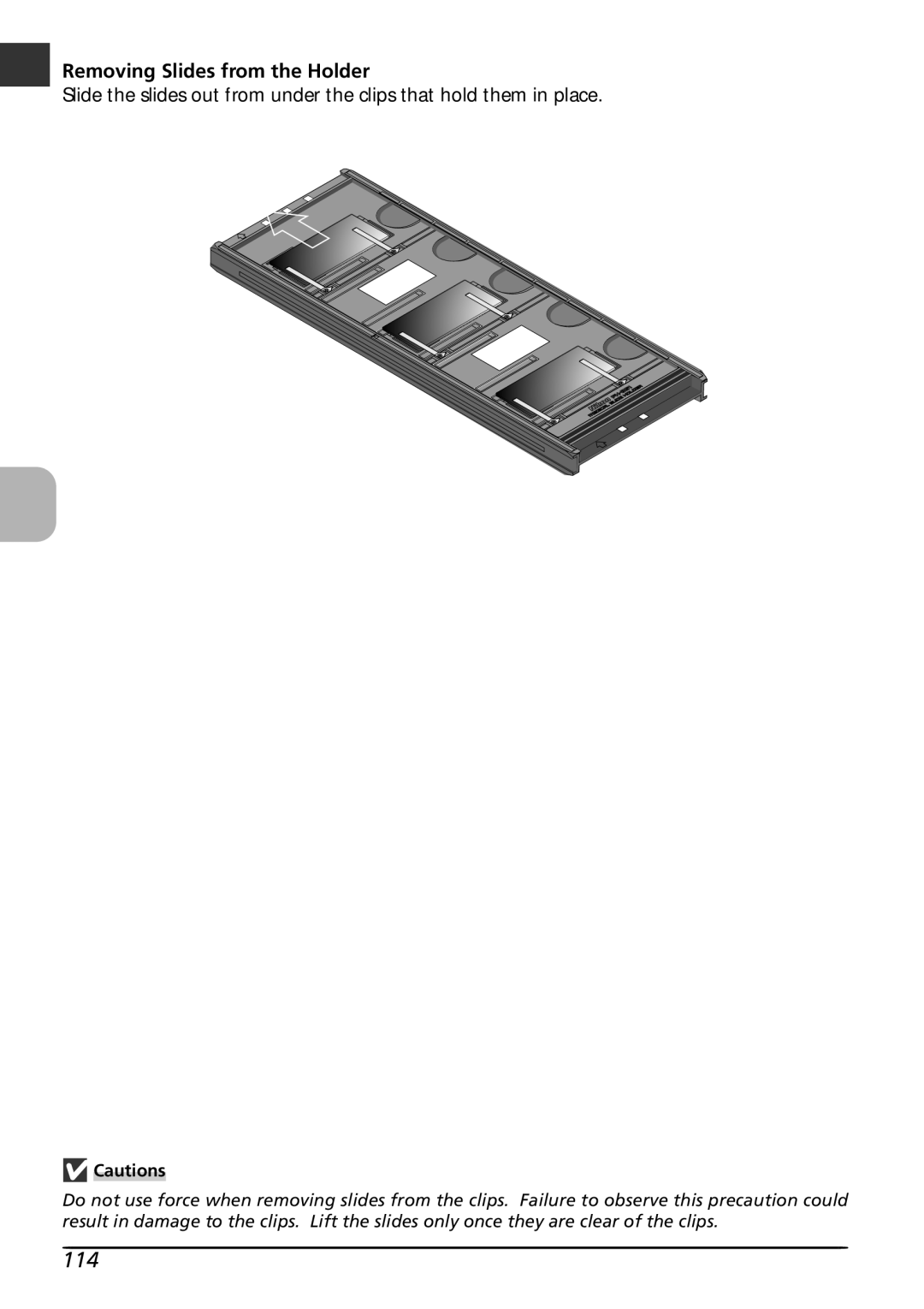 Nikon LS8000 user manual 114, Removing Slides from the Holder 