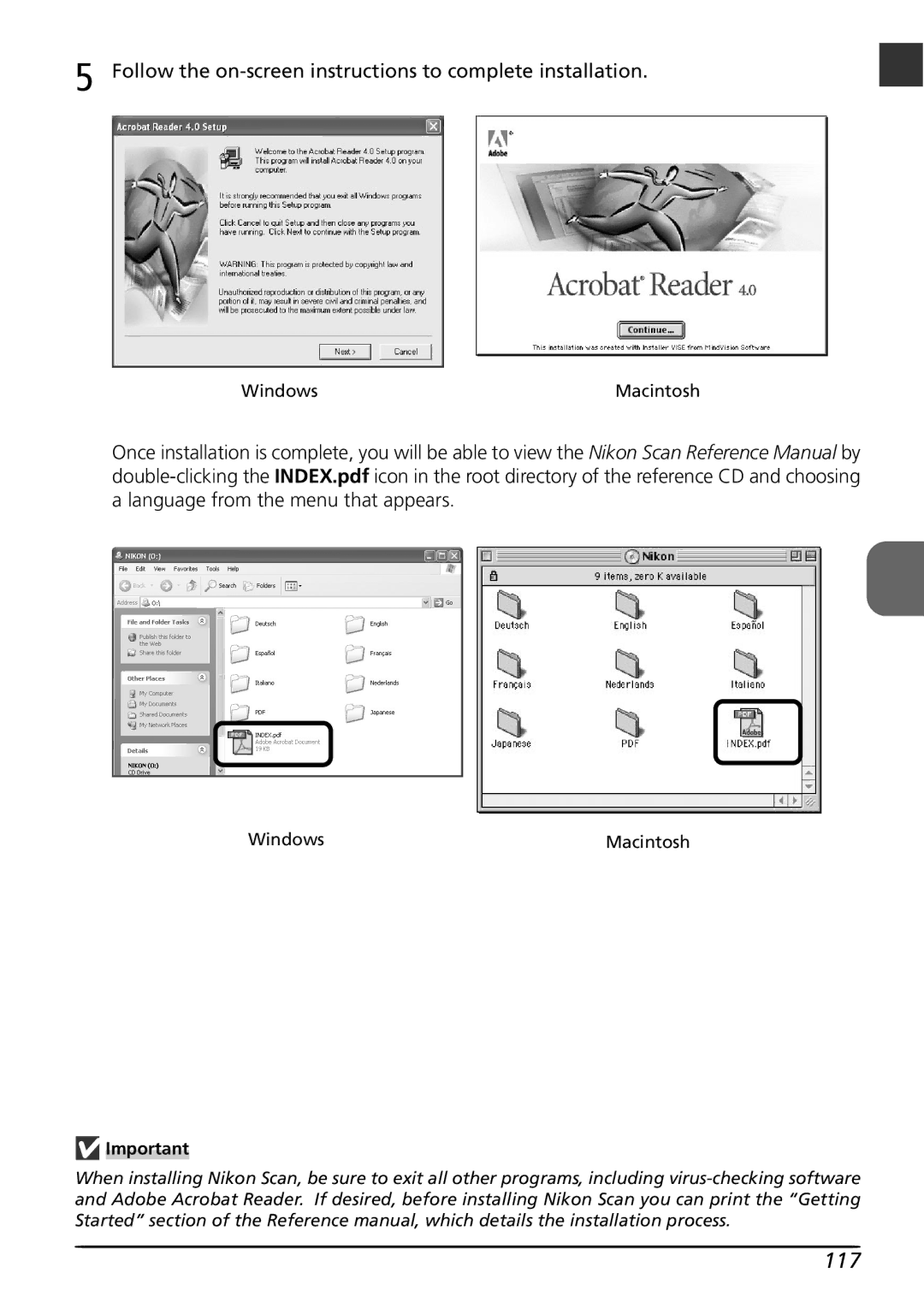 Nikon LS8000 user manual 117, Follow the on-screen instructions to complete installation 