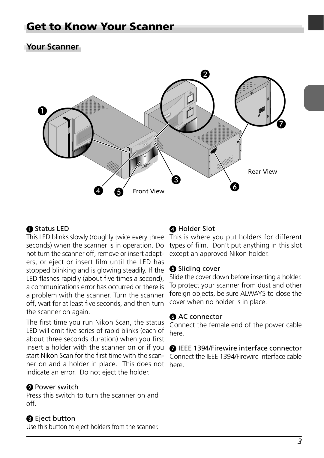 Nikon LS8000 user manual Get to Know Your Scanner, Status LED 