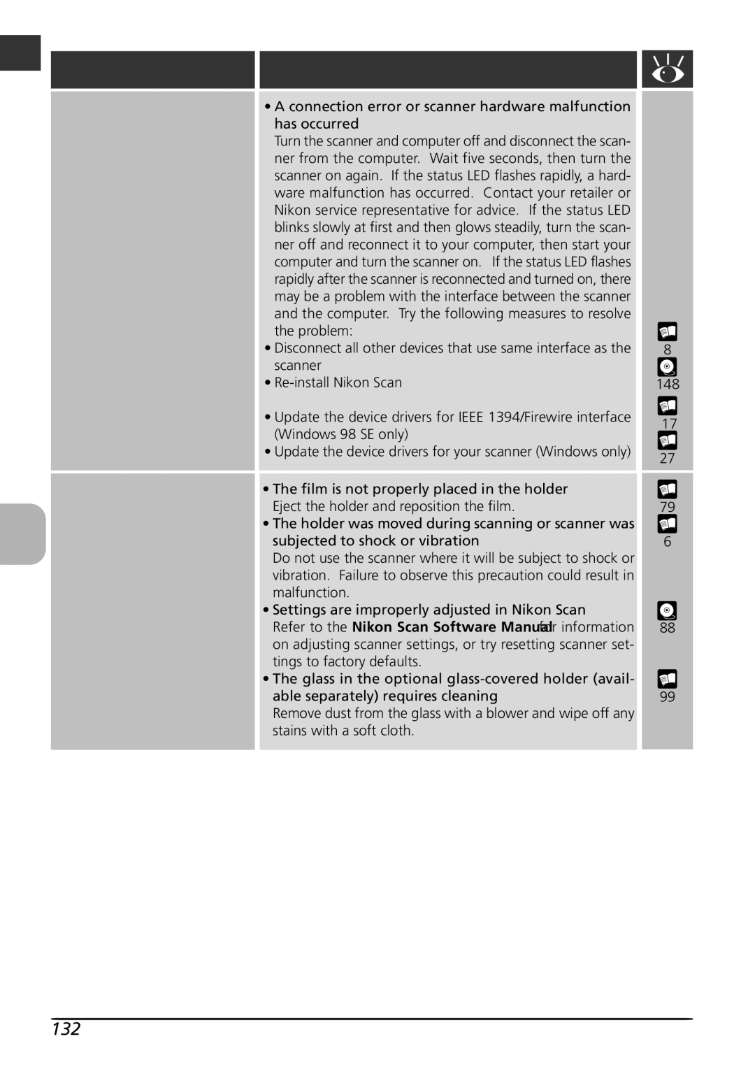 Nikon LS8000 user manual 132, To computer Quality of scanned Images is poor 