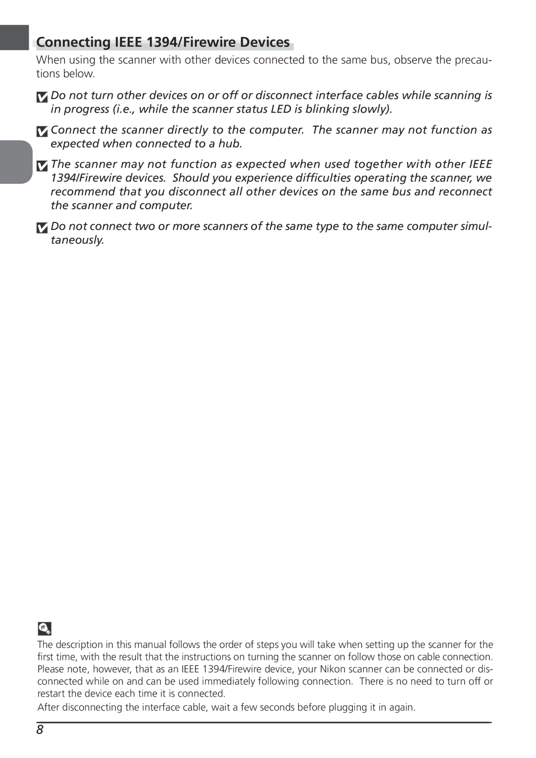 Nikon LS8000 user manual Connecting Ieee 1394/Firewire Devices 